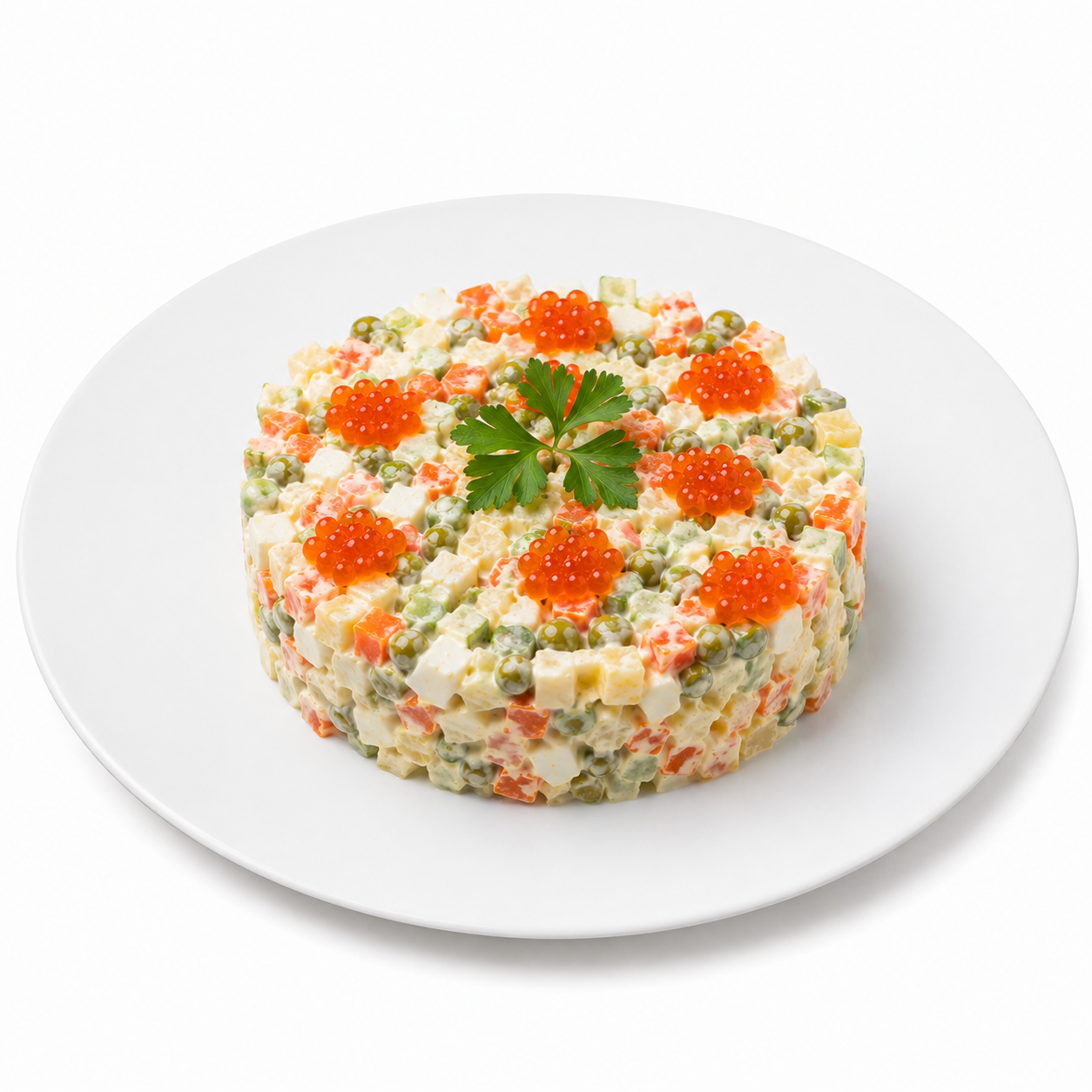 Салат Оливье с красной икрой (в стол)